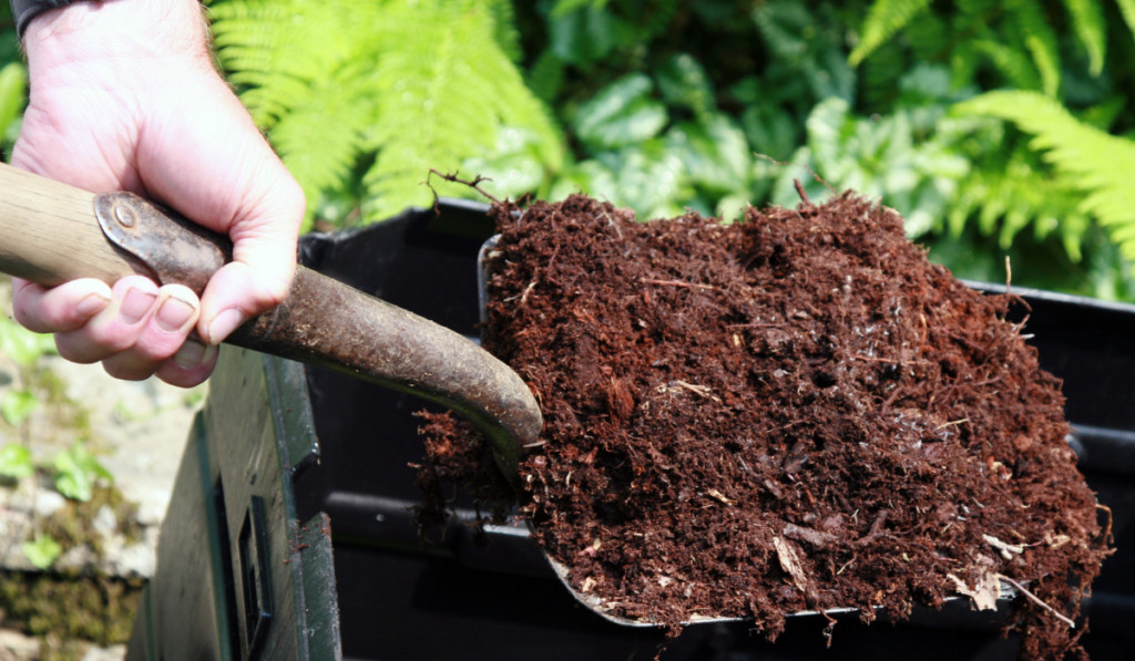 planowanie ogrodu i prace z rozrzucaniem kompostu przez zimową porą