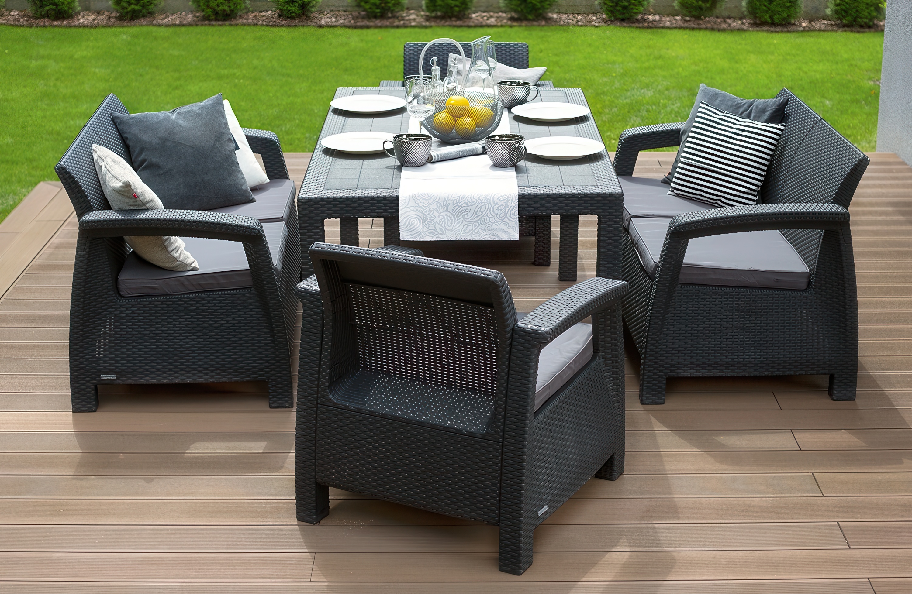 Zestaw mebli na taras z sofami i stolikiem - CORFU FIESTA II w kolorze grafitu