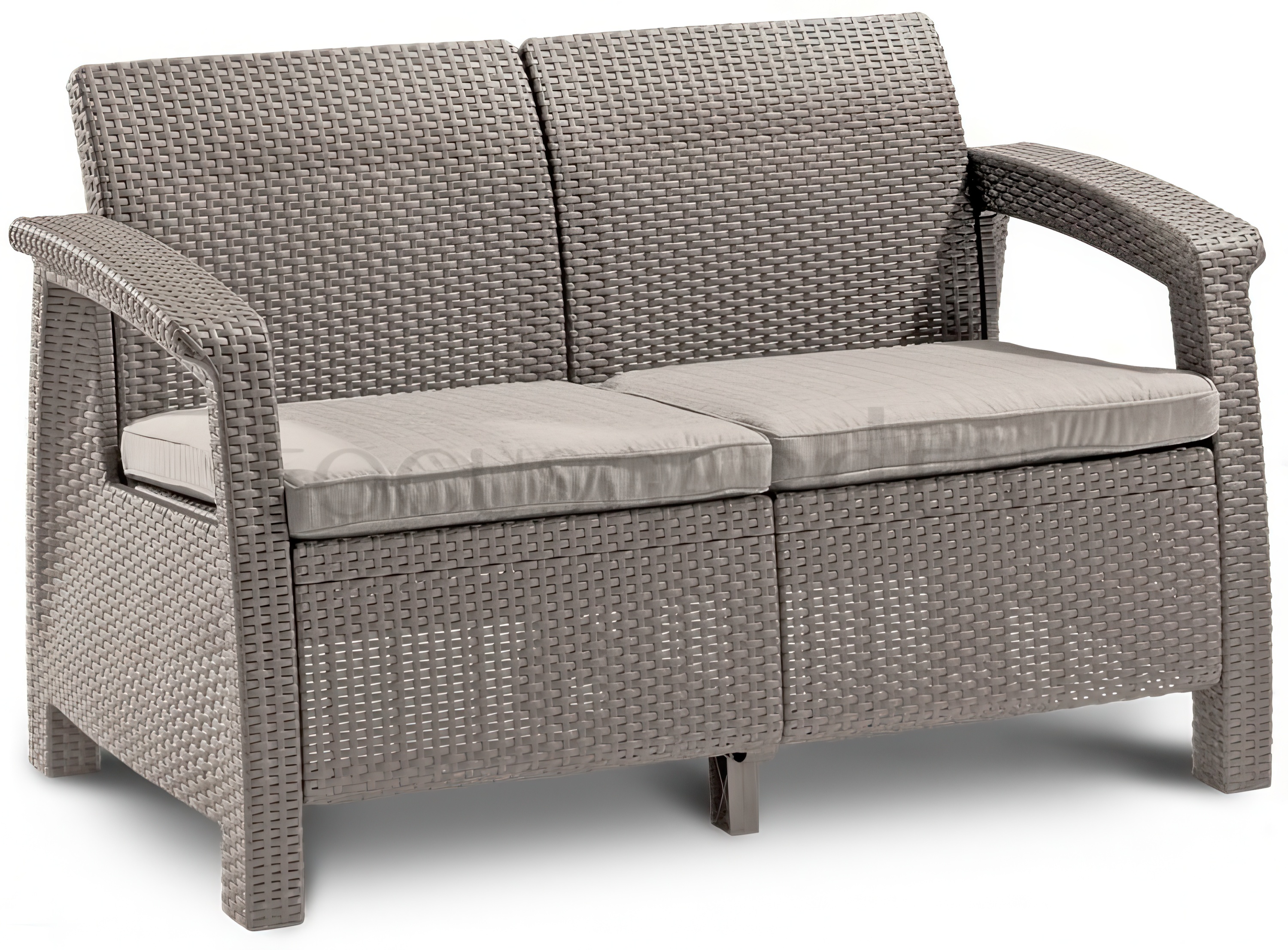 Wygodna, dwuosobowa kanapa z tworzywa sztucznego Keter CROFU LOVE SEAT w kolorze beżowym (cappuccino)