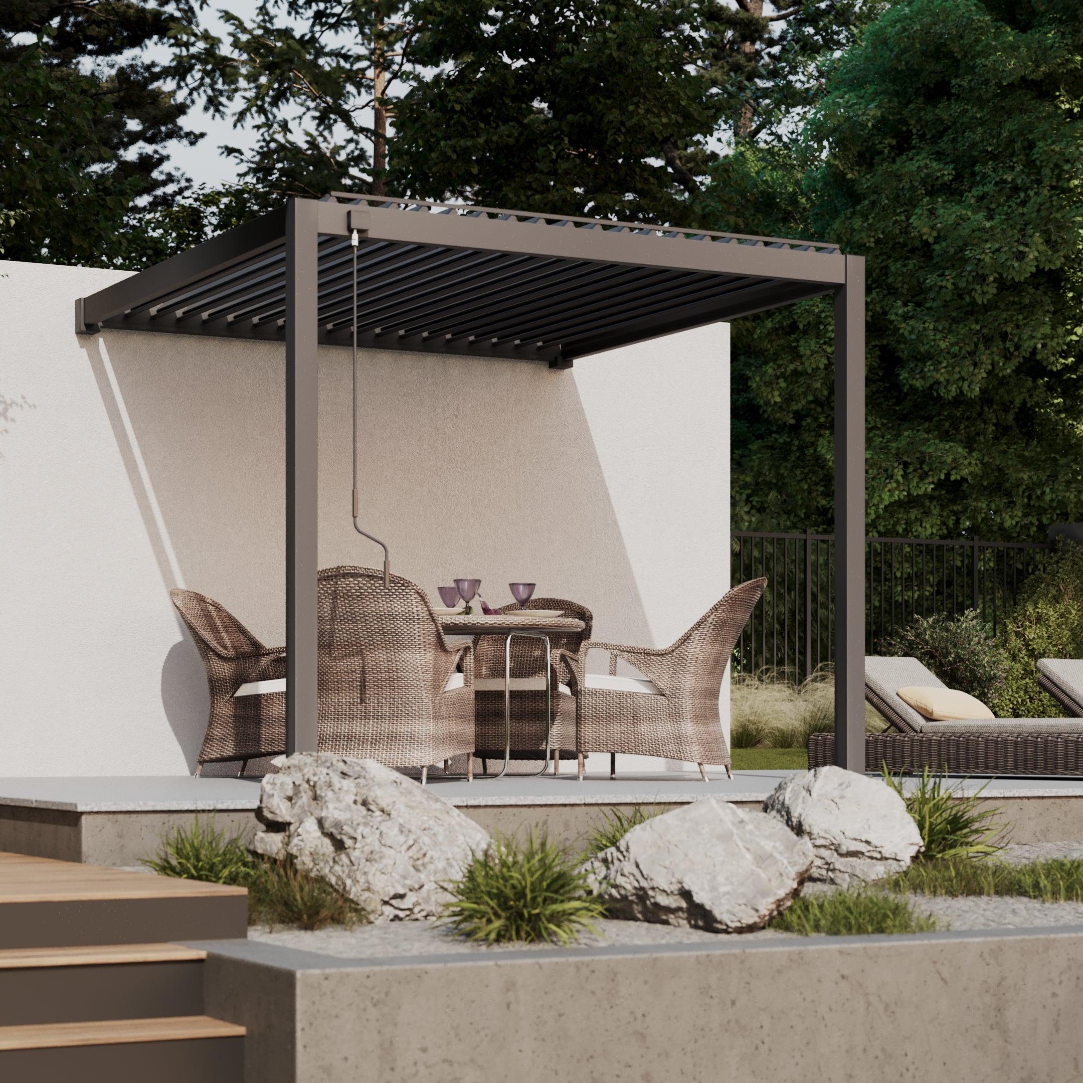 Pergola ścienna ogrodowa na taras 3x3 Premium Wall Anthracite - Gutroof w aranżacji