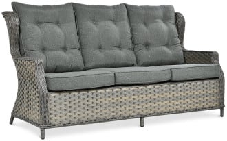 Sofa ogrodowa TRIVENTO DINING 3 Melange z technorattanu z szarymi poduszkami