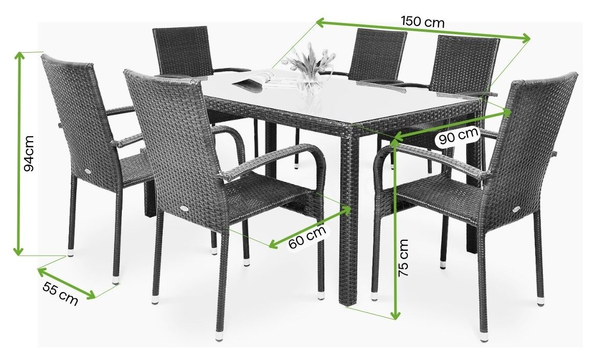 Wymiary - Meble technorattanowe FIESTA/VENECJA 6+1 Brown
