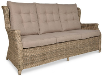 Sofa ogrodowa technorattanowa TRIVENTO DINING 3 Brown z beżowymi poduszkami