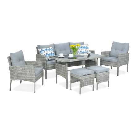 Zestaw technorattanowy CORTINA + PUFY w odcieniach szarości