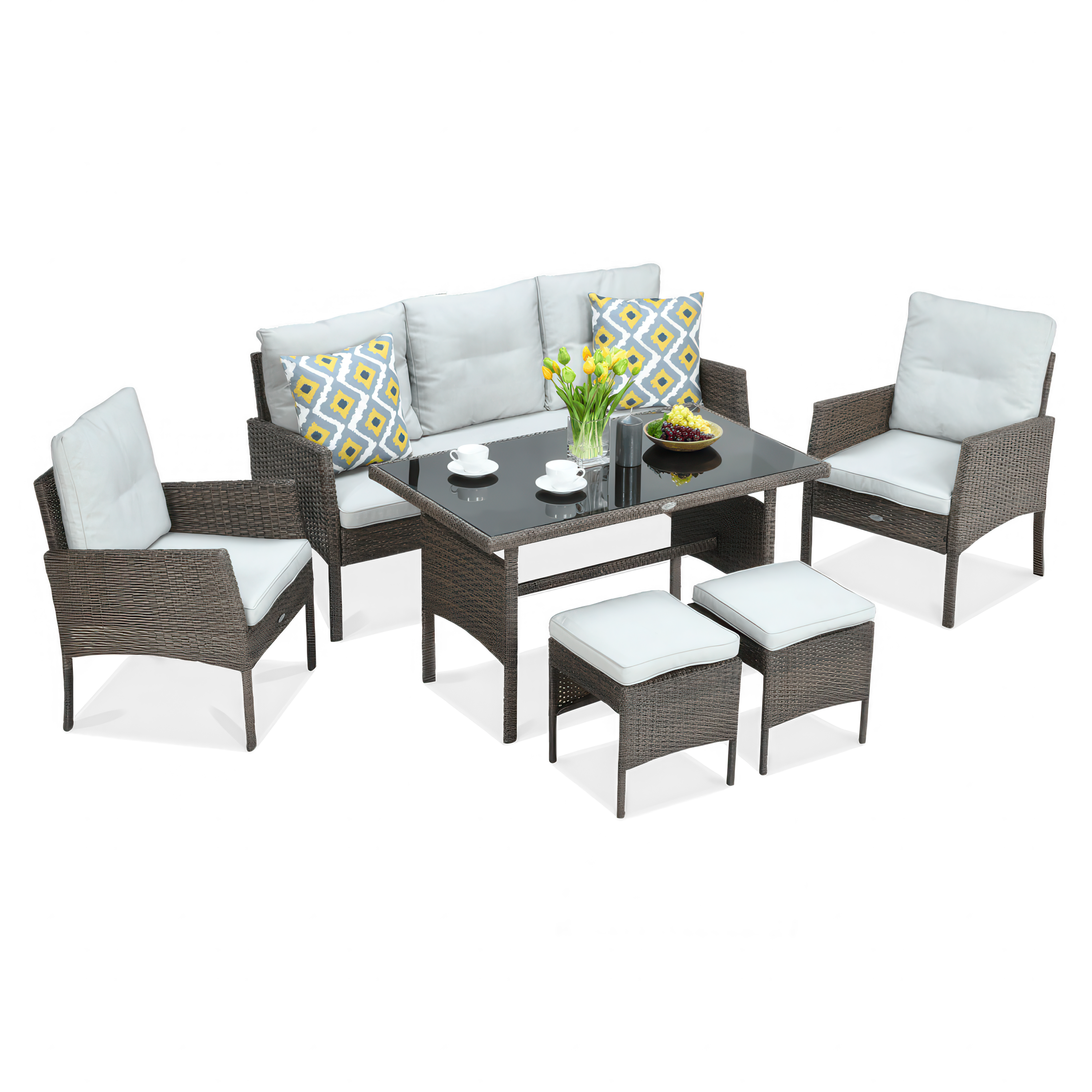 Zestaw technorattanowy CORTINA + PUFY w odcieniach brązu