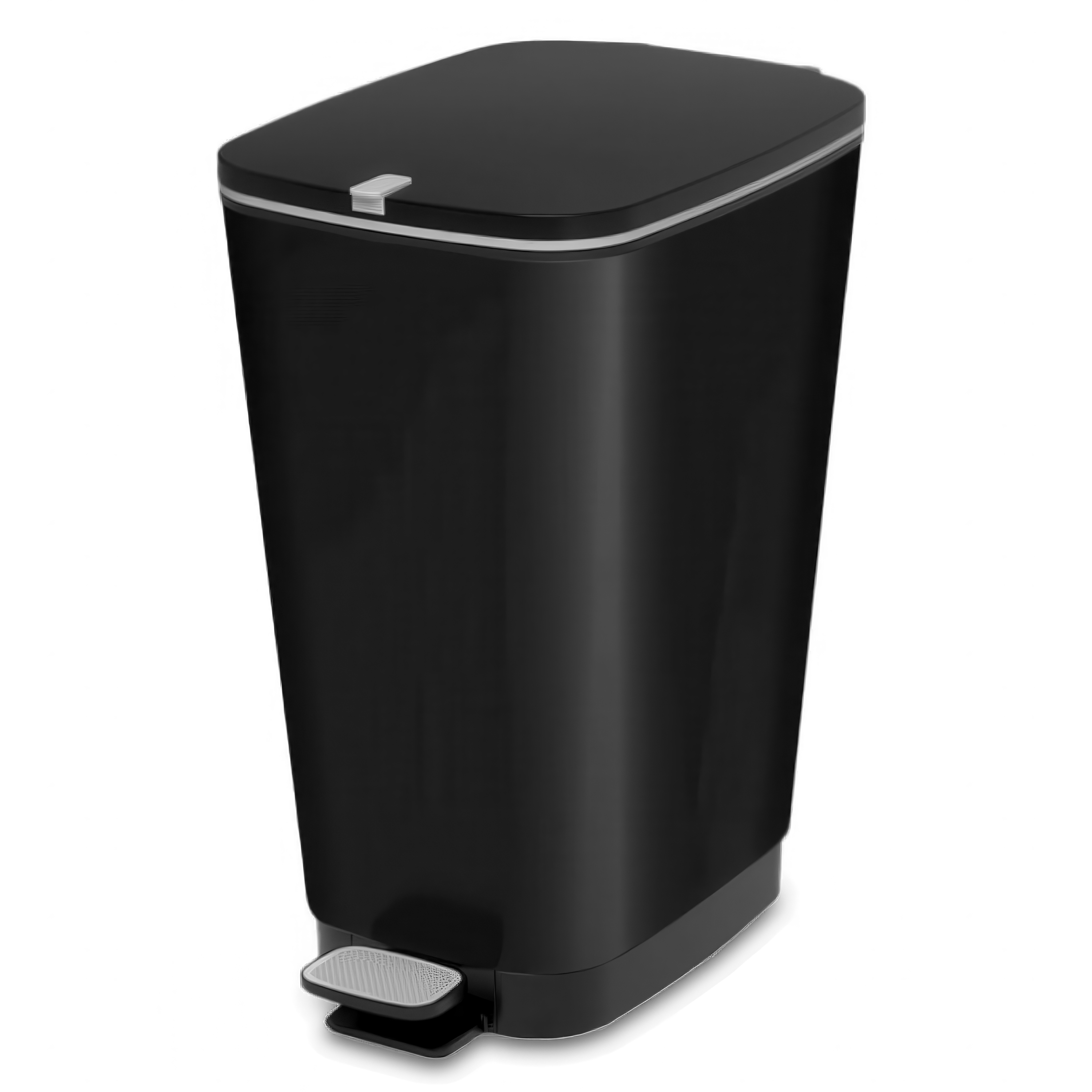 Czarno-szary kosz na śmieci z pedałem nożnym zamkniętym pokrywą
