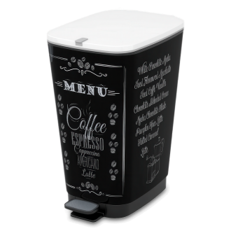 Kosz na odpady z pedałem 45L w czarnym kolorze i napisami "coffe menu"