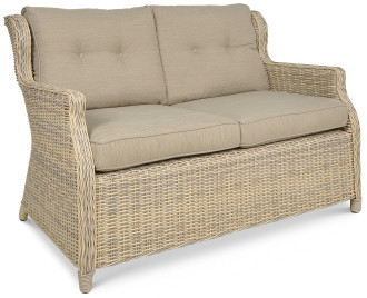 Dwuosobowa sofa z technorattanu TRIVENTO 2 Beige o prostej konstrukcji i plecionych bokach