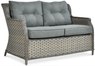 Sofa z technorattanu TRIVENTO 2 w kolorze melanż z szarymi poduchami