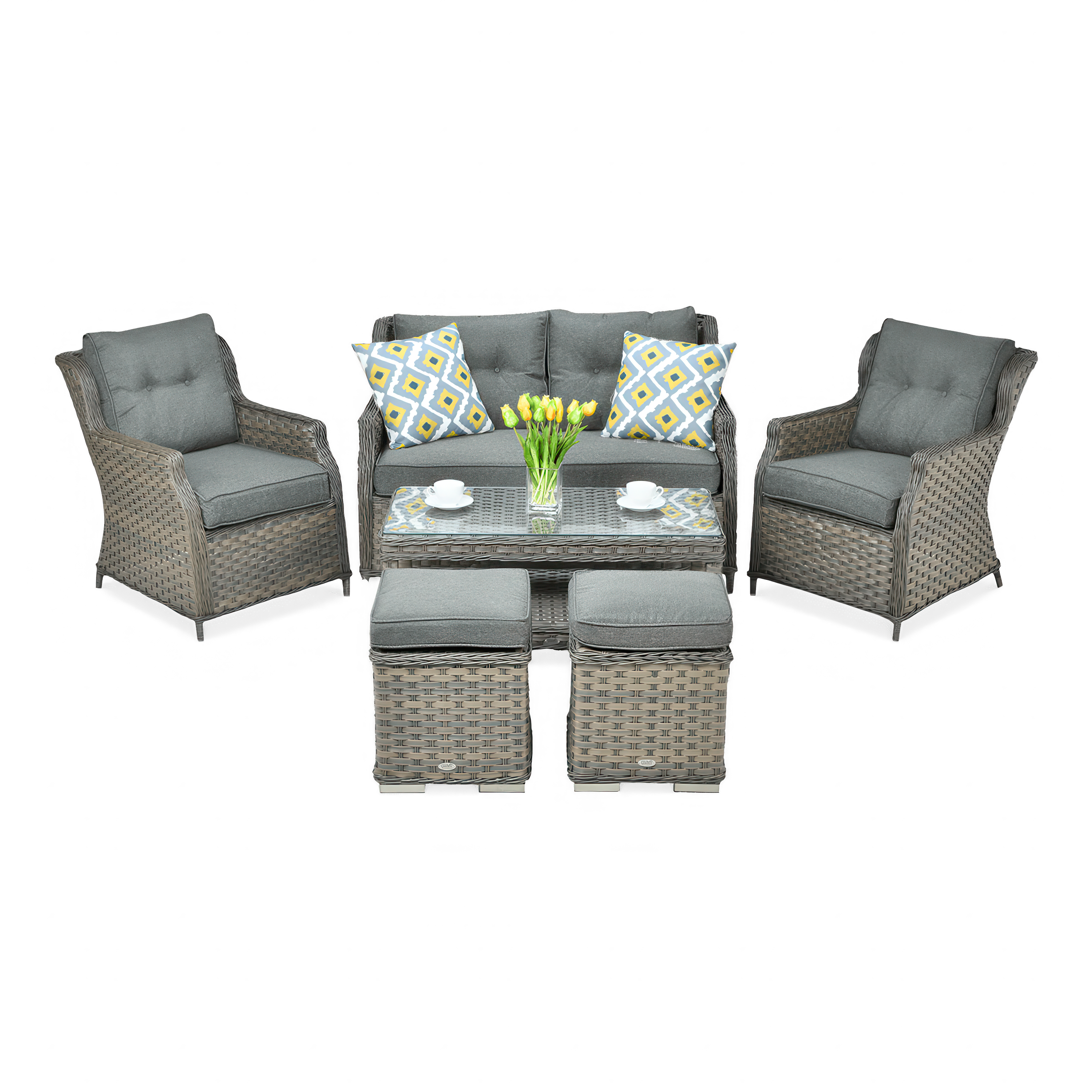 Meble z technorattanu TRIVENTO 2 + PUFY Melange