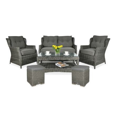 Meble z technorattanu TRIVENTO 2 + PUFY Dark Grey