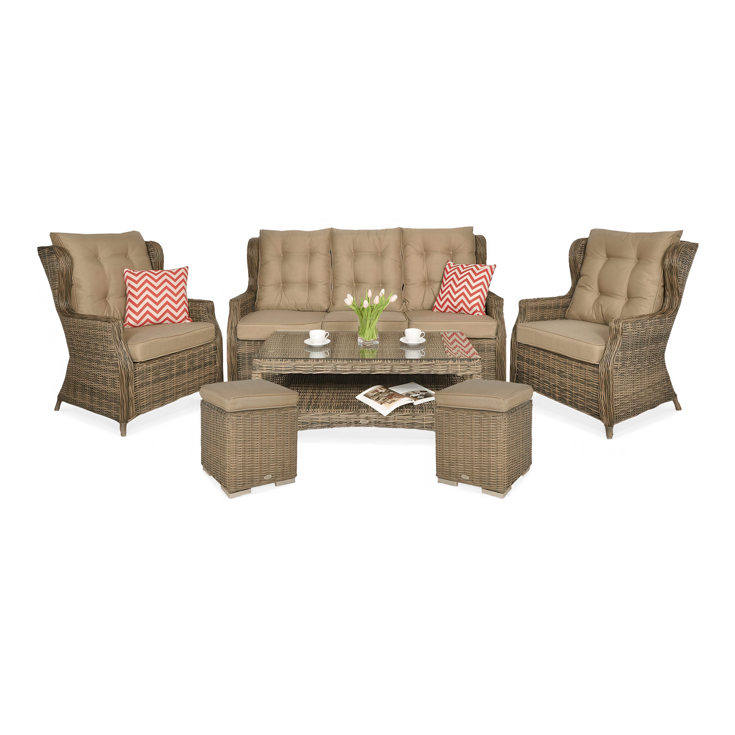 Zestaw technorattanowy TRIVENTO 3 + PUFY Brown