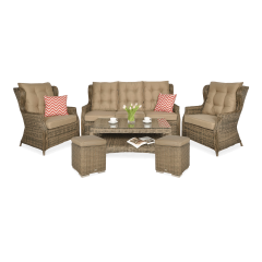 Zestaw technorattanowy TRIVENTO 3 z pufami w odcieniach brązu