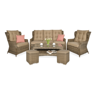 Zestaw technorattanowy TRIVENTO 3 z pufami w odcieniach brązu