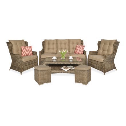 Zestaw technorattanowy TRIVENTO 3 z pufami w odcieniach brązu