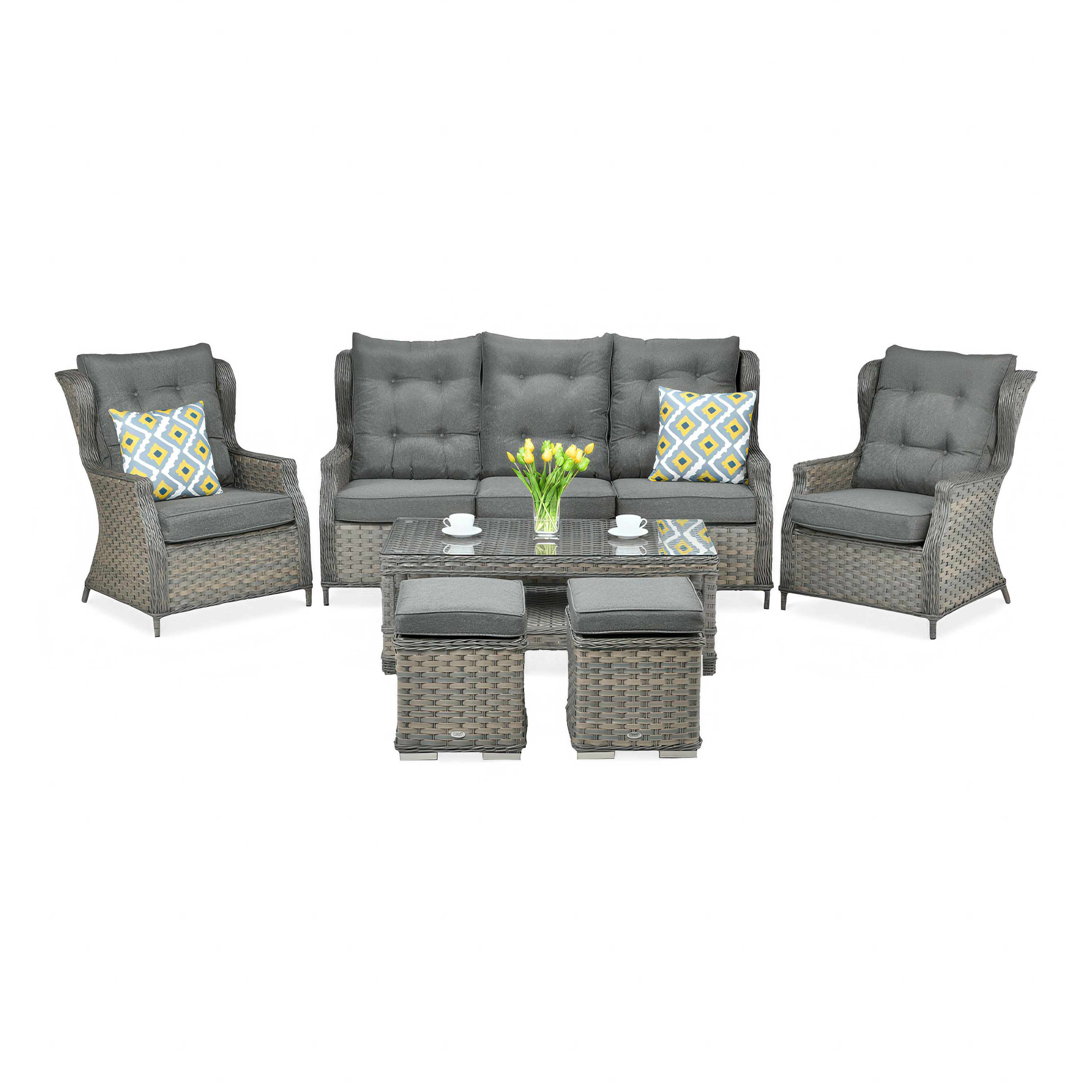 OUTLET 911 Sofa technorattanowa TRIVENTO 3 + PUFY Melange