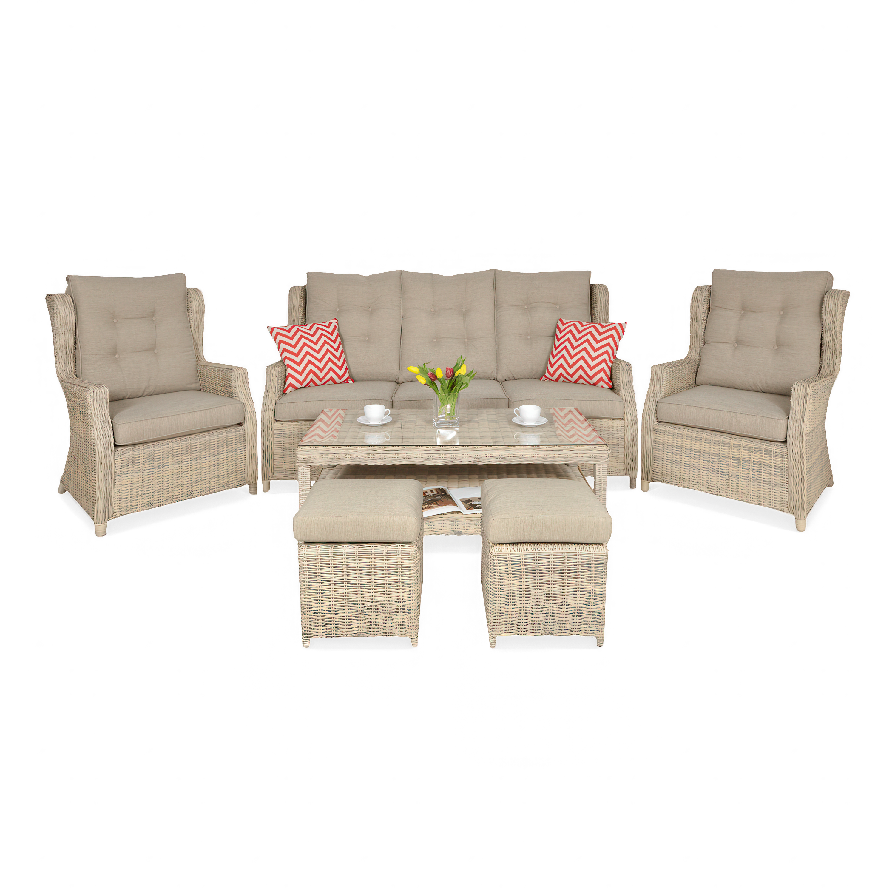 Zestaw technorattanowy TRIVENTO 3 + PUFY Beige