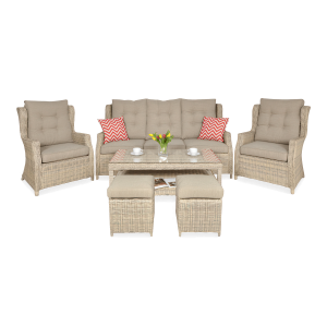 Zestaw technorattanowy TRIVENTO 3 z pufami w odcieniach beżu