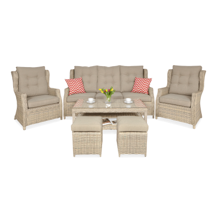 Zestaw technorattanowy TRIVENTO 3 z pufami w odcieniach beżu