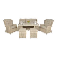 Meble technorattanowe TRIVENTO DINING 3 + PUFY Beige