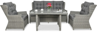 Zestaw mebli technorattanowych TRIVENTO DINING 3 Stone Grey z szarymi poduszkami