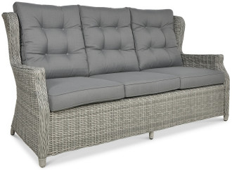 Sofa ogrodowa technorattanowa TRIVENTO DINING 3 Stone Grey z szarymi poduszkami