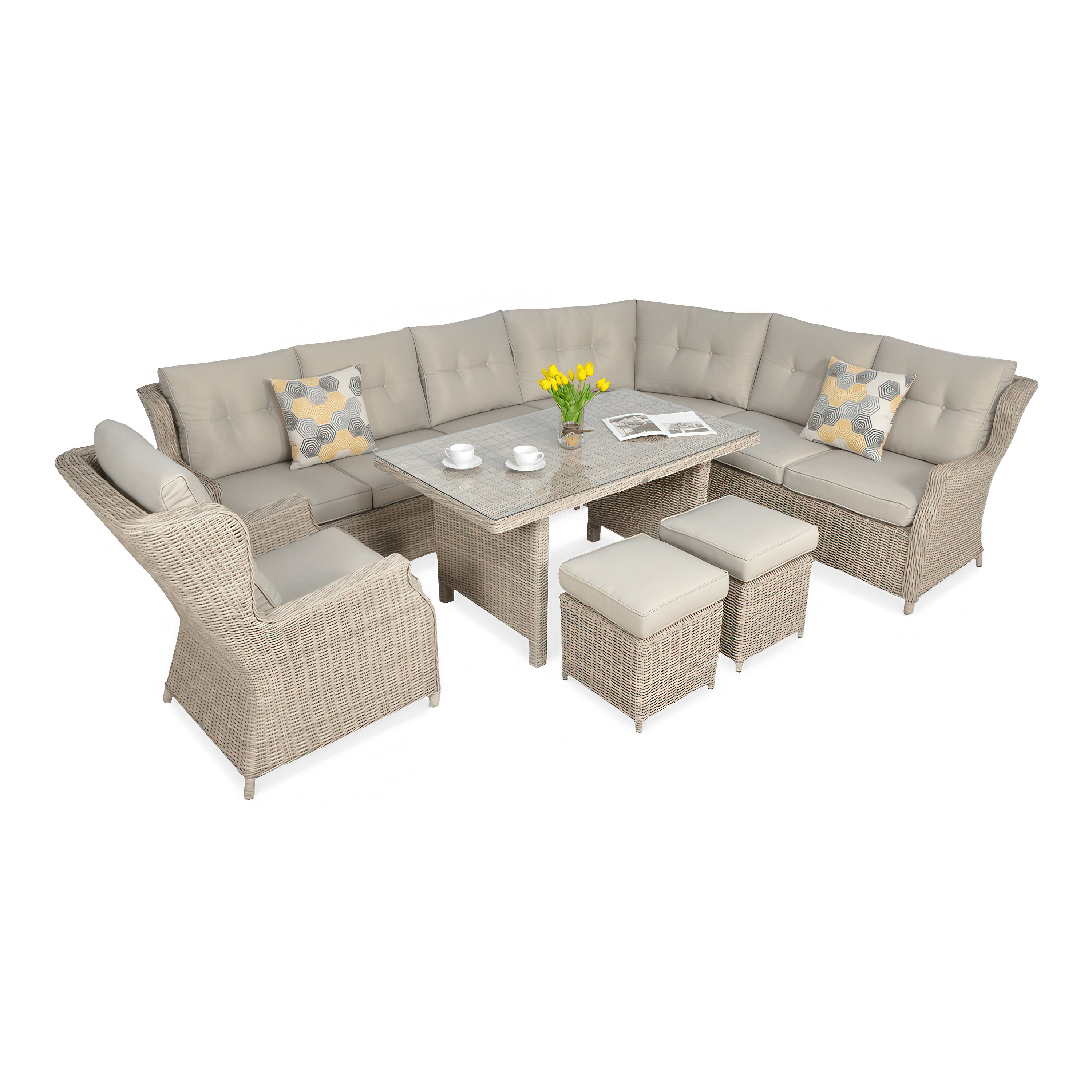 Zestaw narożny jadalniany z technorattanu TRIVENTO DINING jasno beżowy