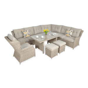 Zestaw narożny jadalniany z technorattanu TRIVENTO DINING jasno beżowy