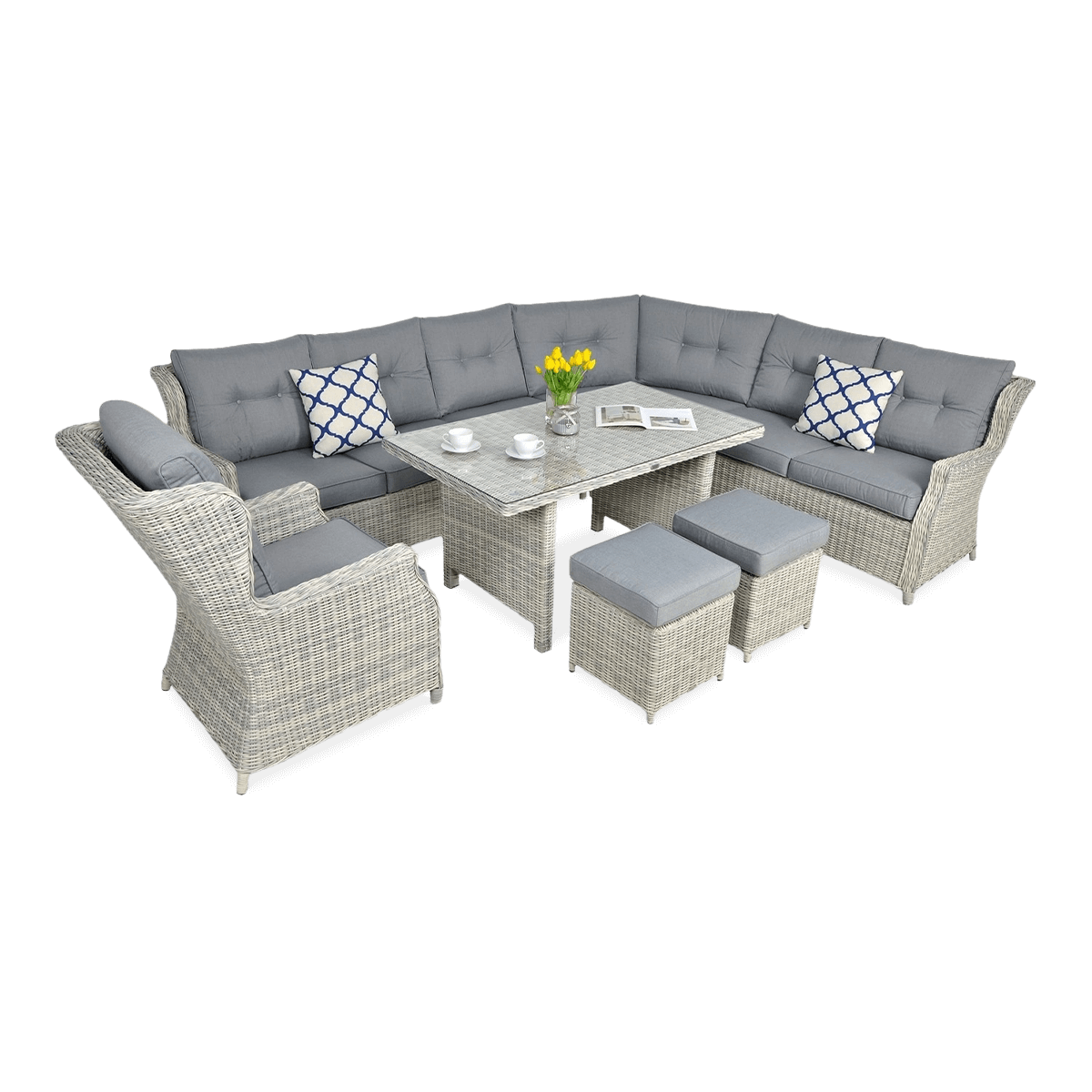 OUTLET 439 Narożnik z technorattanu TRIVENTO DINING White Grey