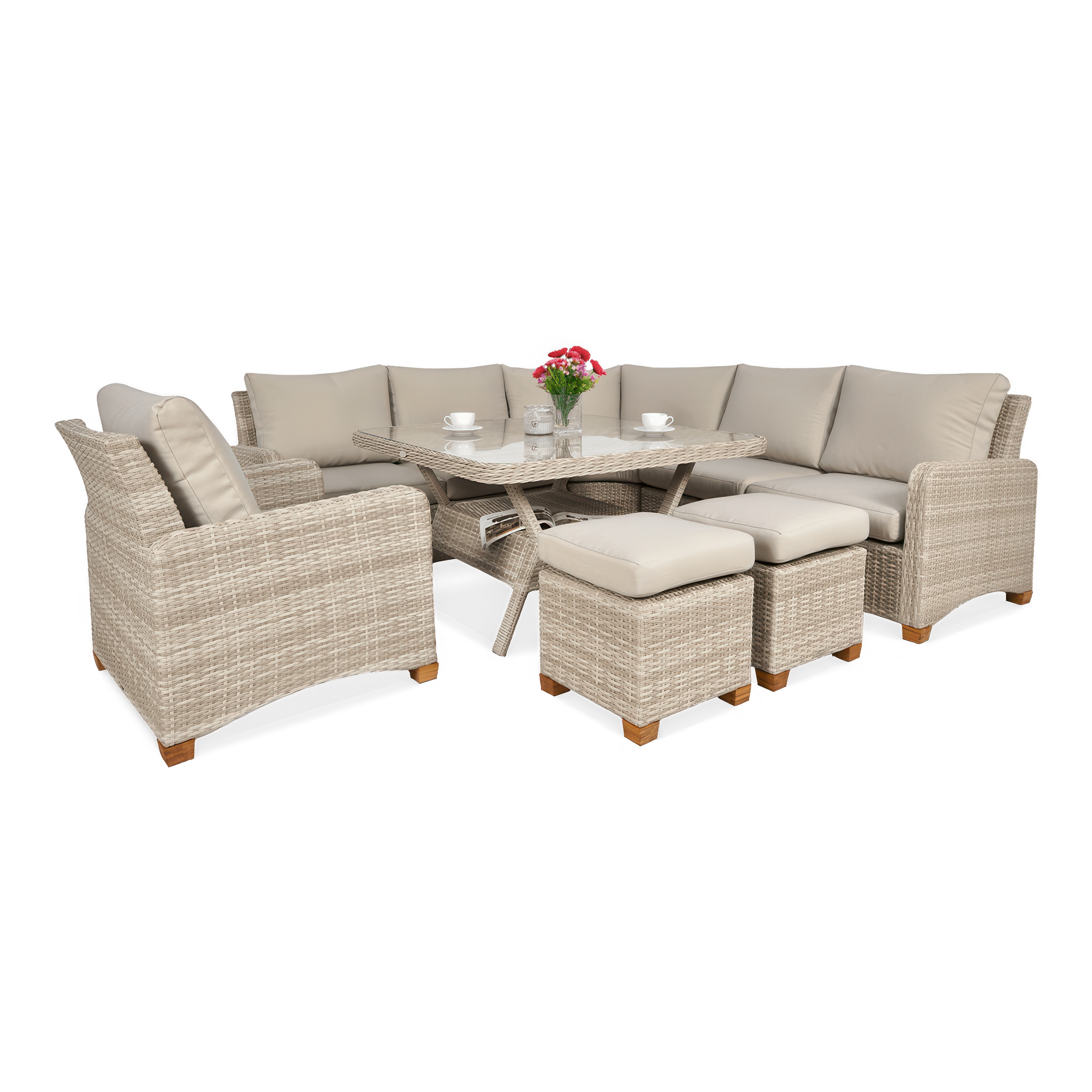 Narożnik z technorattanu TOLEDO DINING w odcieniach beżu