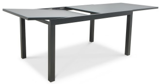 Rozkładany stoł aluminiowy Brisbane 8/250 Black z czarnym blatem ze szkła hartowanego z elementem przedłużającym