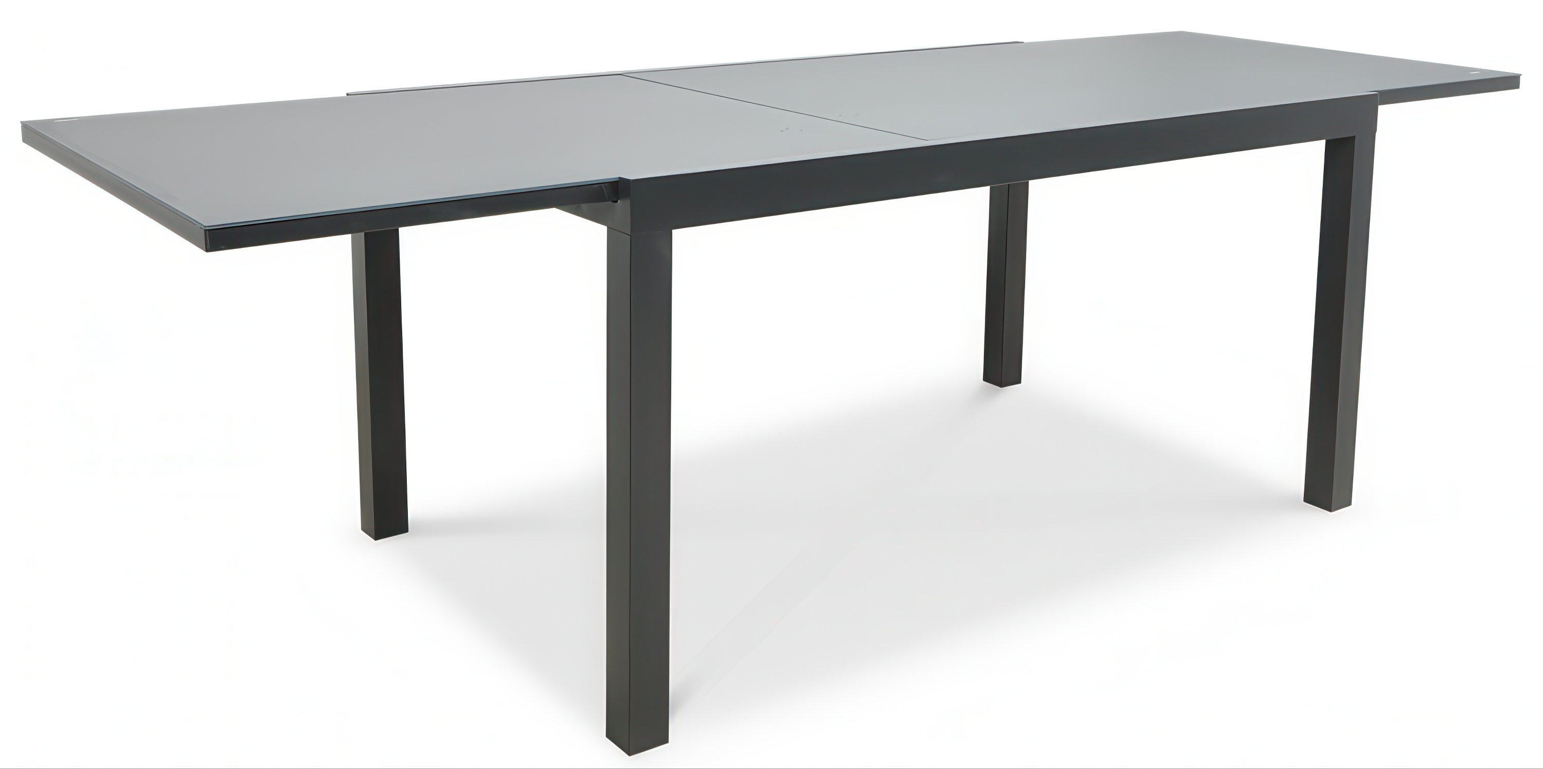 Stół ogrodowy aluminiowy BRISBANE 8/250 Black z rozkładanym blatem szklanym na białym tle