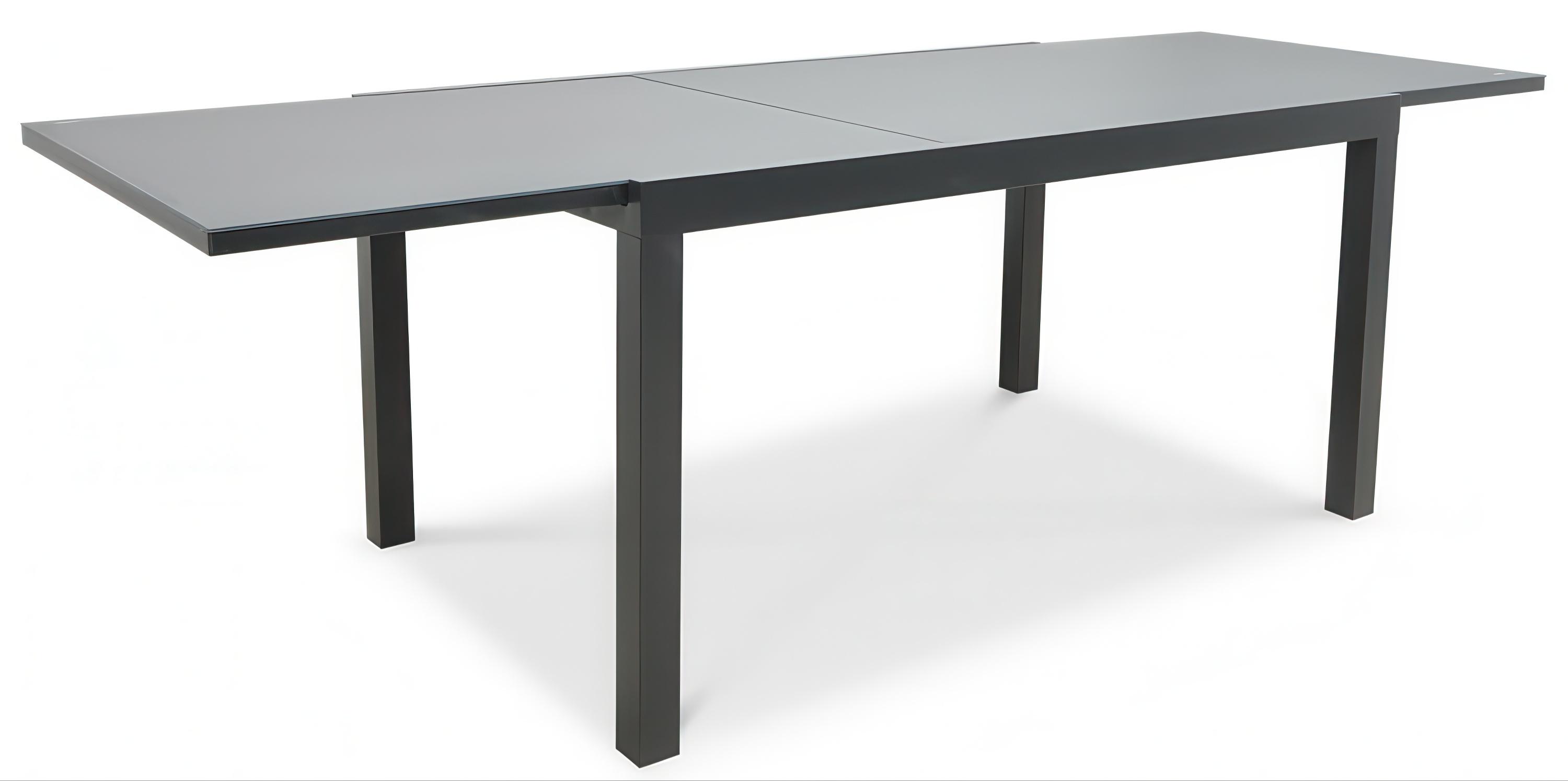 Elegancki czarny st&oacute;ł ogrodowy BRISBANE 10/250 Black ze szklanym blatem rozkładanym na czarnym aluminiowym stelażu