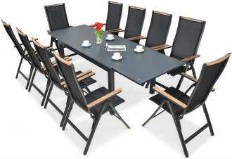 Zestaw mebli ogrodowych BRISBANE 10/250 Black z czarnym aluminium i drewnianymi elementami