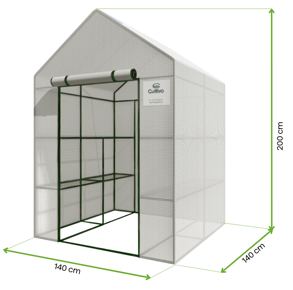 Wymiary szklarnia tunel foliowy regał 8 p&oacute;łek 140x140 cm od Cultivo