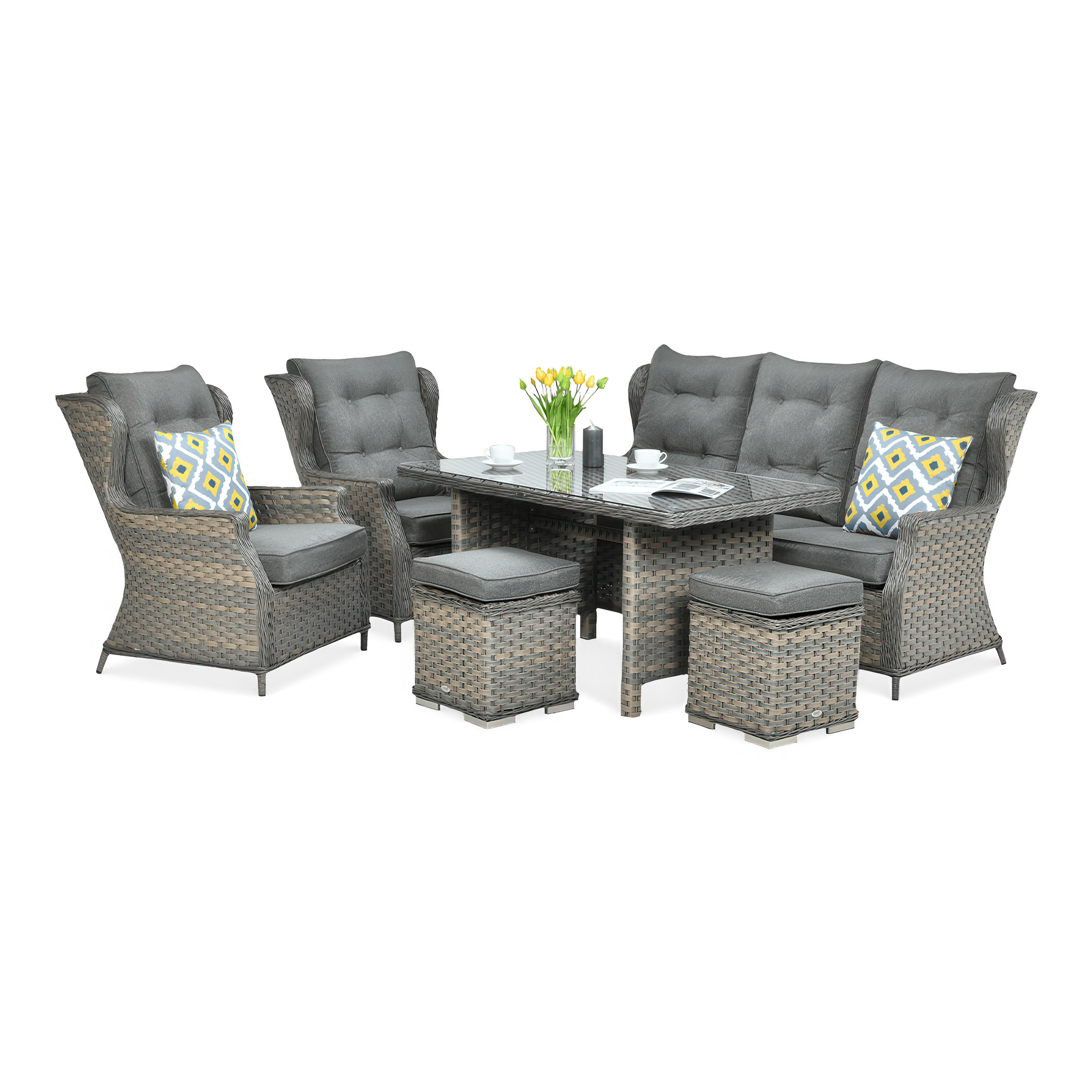 Meble technorattanowe TRIVENTO DINING 3 + PUFY Melange