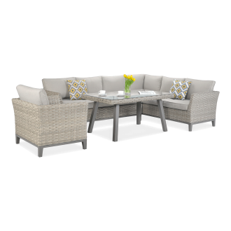 Narożnik technorattan MALAGA DINING + FOTEL Beige