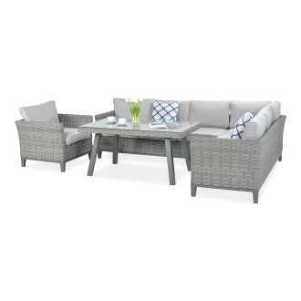 Narożnik technorattan MALAGA DINING + FOTEL Modern Grey