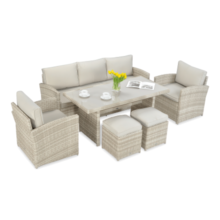 Zestaw technorattanowy BORNEO + PUFY w kolorze beżowym