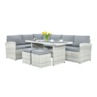 Narożnik technorattanowy SALO + PUFY w kolorze jasno szarym