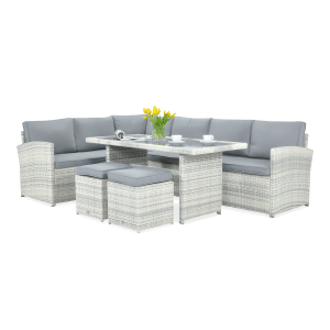 Narożnik technorattanowy SALO + PUFY w kolorze jasno szarym