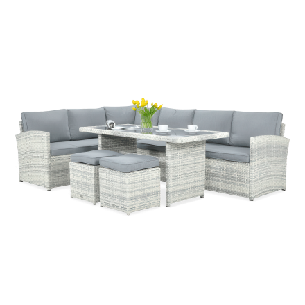 Narożnik technorattanowy SALO + PUFY w kolorze jasno szarym