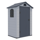 Widok na przód i boczną ścianę z oknem domku narzędziowego Vermont 134x104cm