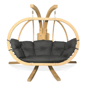 Fotel drewniany wiszący O-ZONE PREMIER z grafitową dużą poduchą