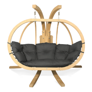 Fotel drewniany wiszący O-ZONE PREMIER z grafitową dużą poduchą