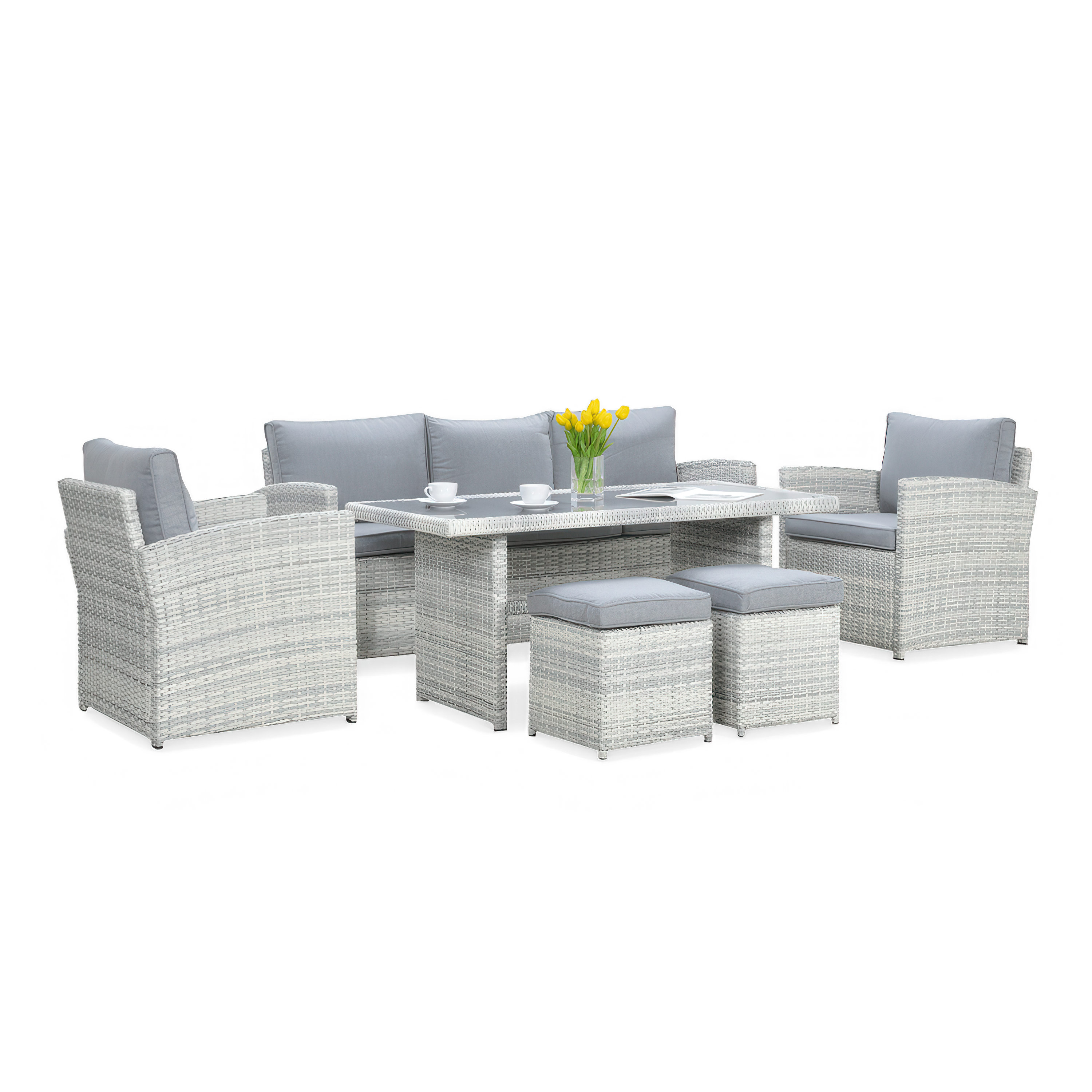 Zestaw z technorattanu BORNEO + PUFY White Grey