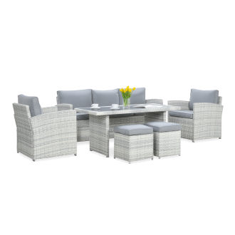 Zestaw z technorattanu BORNEO + PUFY White Grey