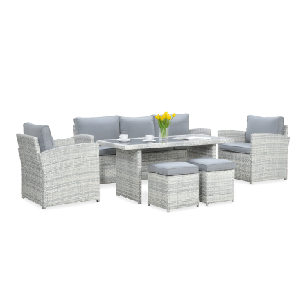 Zestaw z technorattanu BORNEO + PUFY White Grey