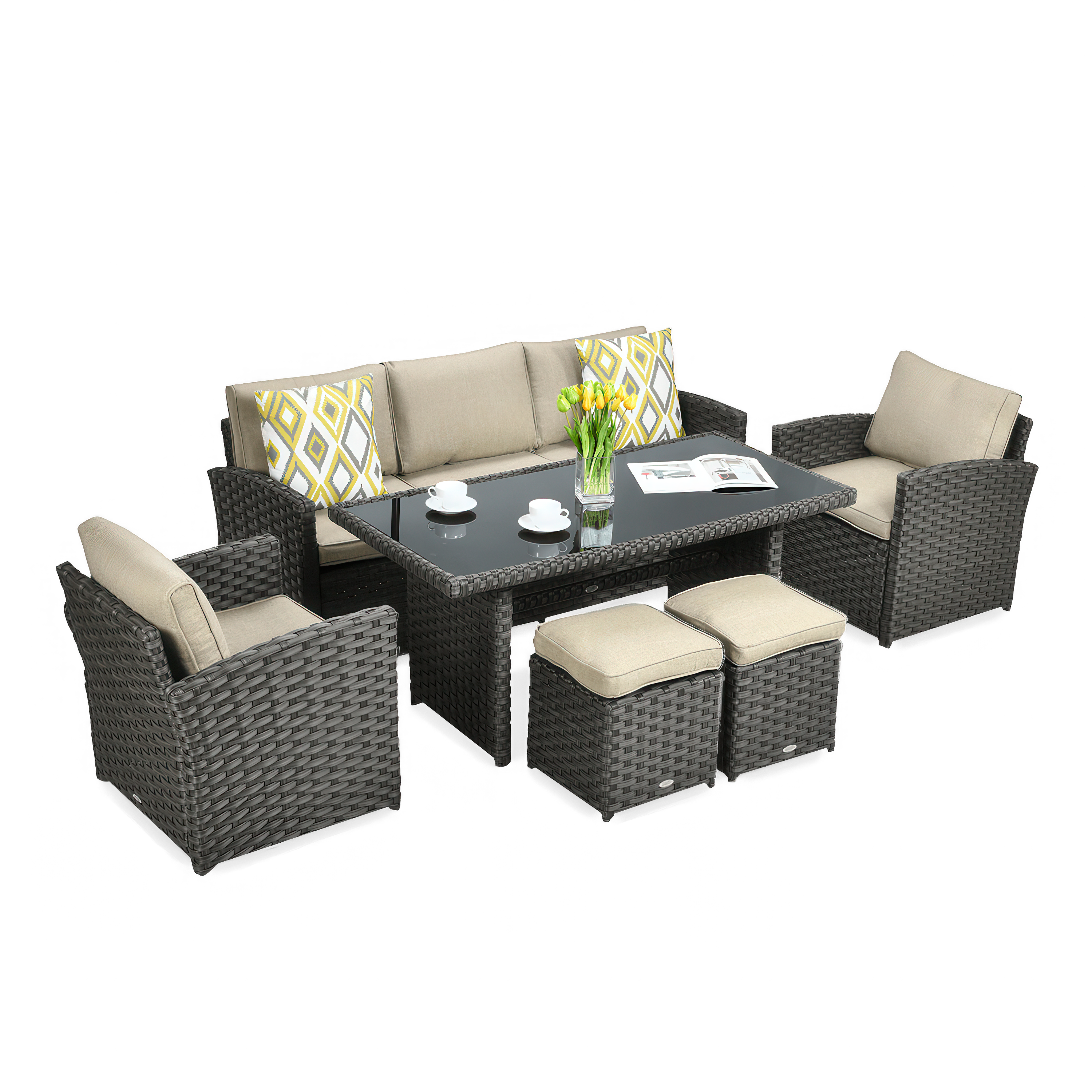 Zestaw z technorattanu BORNEO + PUFY w odcieniach brązu