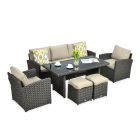 Zestaw z technorattanu BORNEO + PUFY w odcieniach brązu